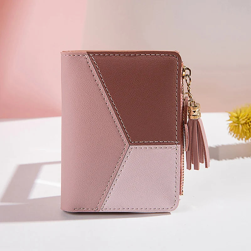 Color Block Tassel Wallet for Women – Small PU Leather Coin Purse