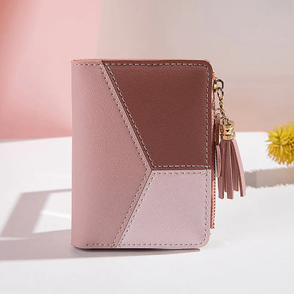 Color Block Tassel Wallet for Women – Small PU Leather Coin Purse
