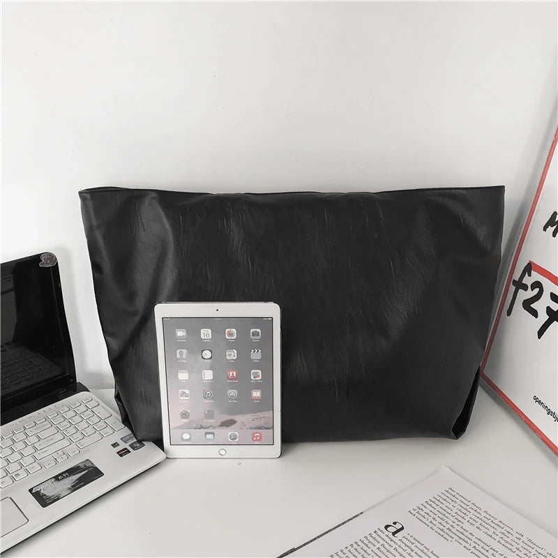 Black Color Oversized Tote Bags Women 2021 Lightweight Big Capacity Soft Leather Shoulder Bag Unisex
