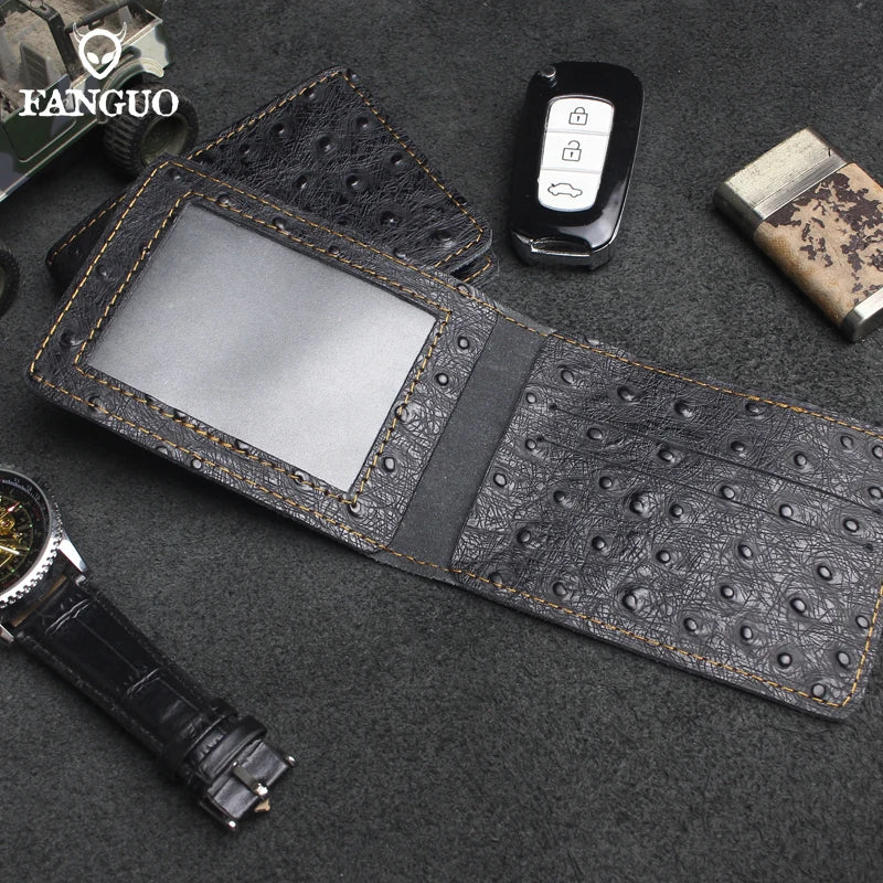 Genuine Leather Ostrich Pattern Driver's License Holder & Card Wallet
