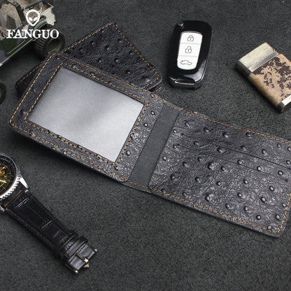 Genuine Leather Ostrich Pattern Driver's License Holder & Card Wallet
