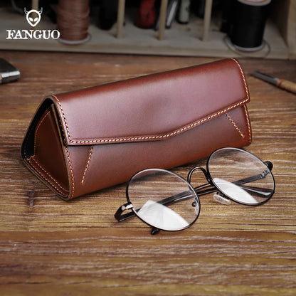 Genuine Leather Sunglasses Case – Retro Folding Eyewear Box with Magnet
