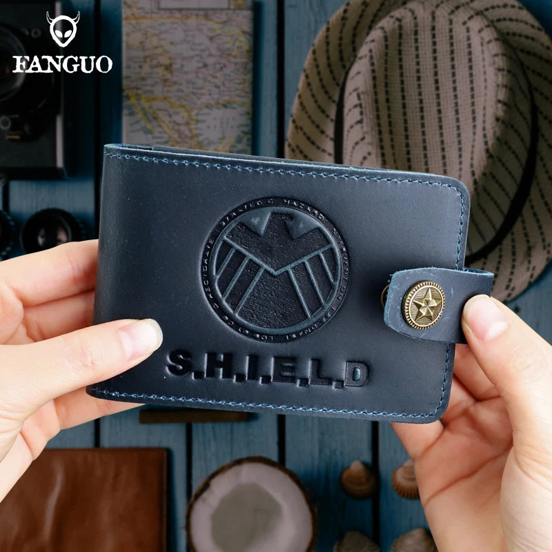 SHIELD Embossed Genuine Leather Driver's License Holder & Card Wallet