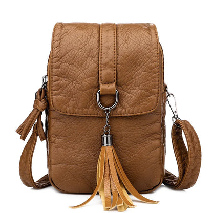 Tassel Leather Crossbody Phone Bag – Women's Retro Purse