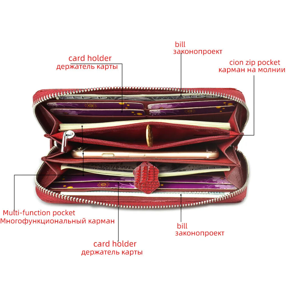 Women's Alligator Embossed Zipper Long Wallet – Wristlet Clutch with Card & Coin Slots