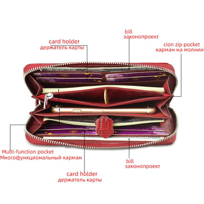 Women's Alligator Embossed Zipper Long Wallet – Wristlet Clutch with Card & Coin Slots