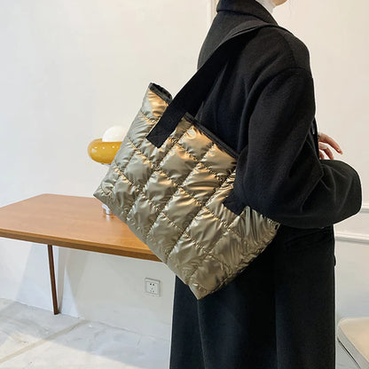 Quilted Puffer Tote Bag – Large Capacity Winter Shoulder Bag