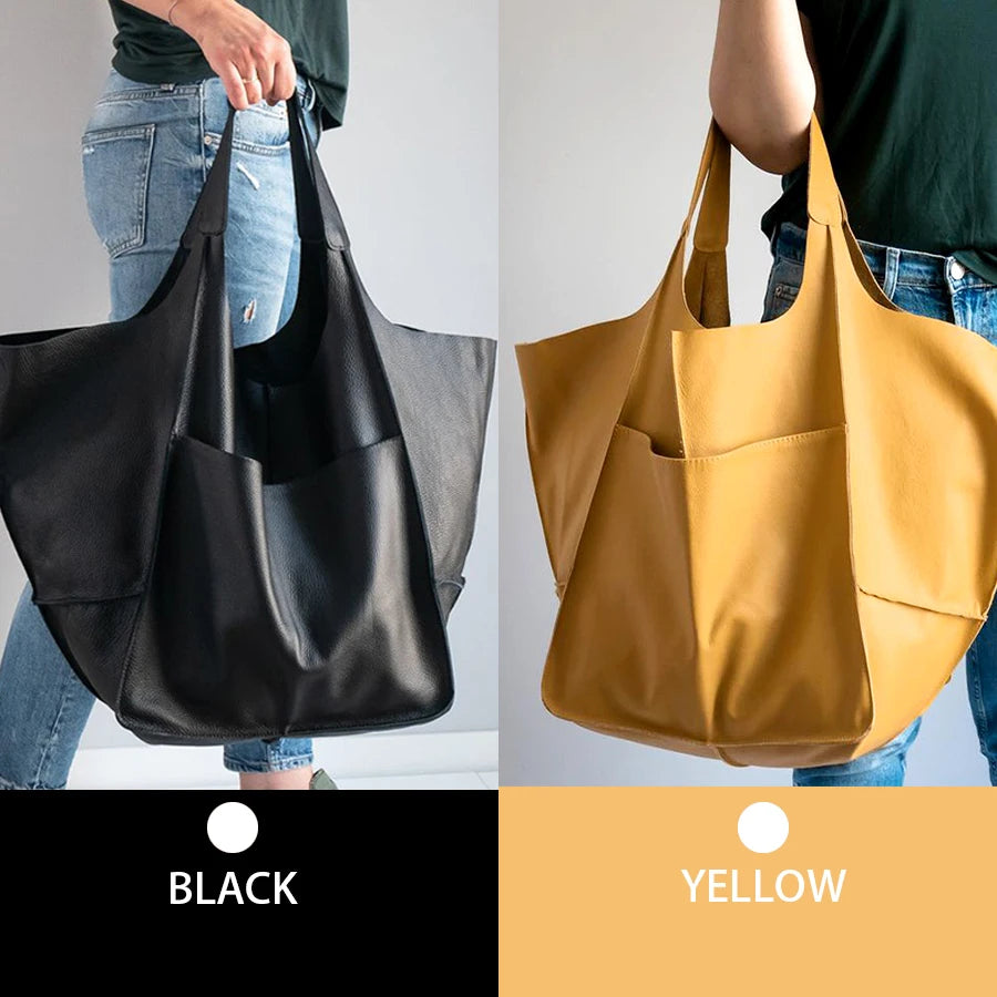 Casual Soft Large Capacity Tote Women Handbags Designer Aged Metal Look Luxury Pu Leather Shoulder