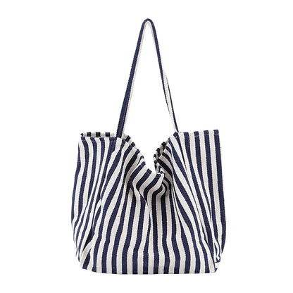 Striped Canvas Tote Bag – Large Capacity Women's Shoulder Bag