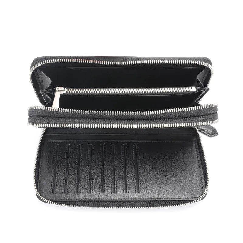 Crocodile Leather Men's Double Zipper Clutch Wallet