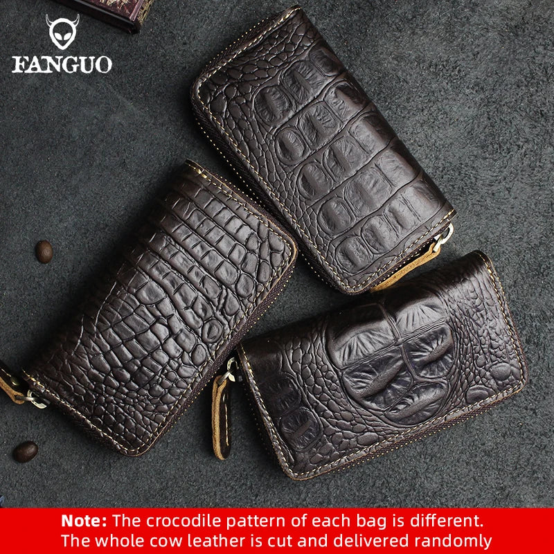 Crocodile Pattern Leather Key Wallet – Men's Zipper Key Holder