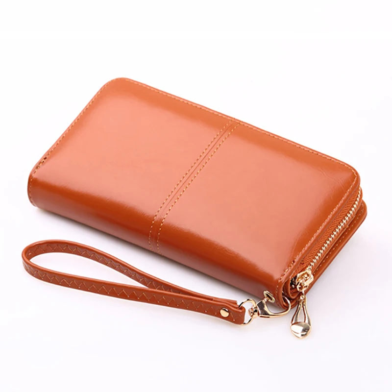 Women's Vintage PU Leather Long Wallet – Zipper Wristlet Clutch