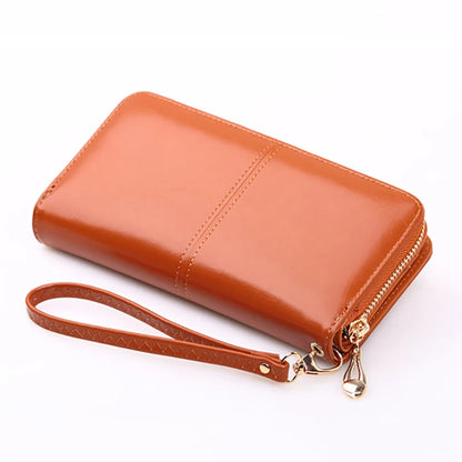 Women's Vintage PU Leather Long Wallet – Zipper Wristlet Clutch
