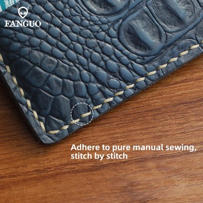 Crocodile Pattern Genuine Leather Wallet for Men – Handmade Bifold