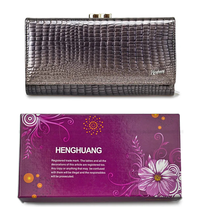 Alligator Embossed Genuine Leather Women's Long Wallet