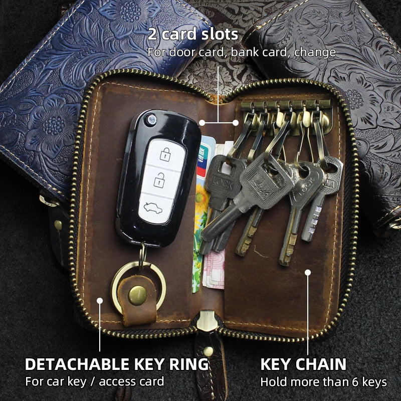 Crocodile Pattern Leather Key Wallet – Men's Zipper Key Holder