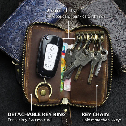 Crocodile Pattern Leather Key Wallet – Men's Zipper Key Holder