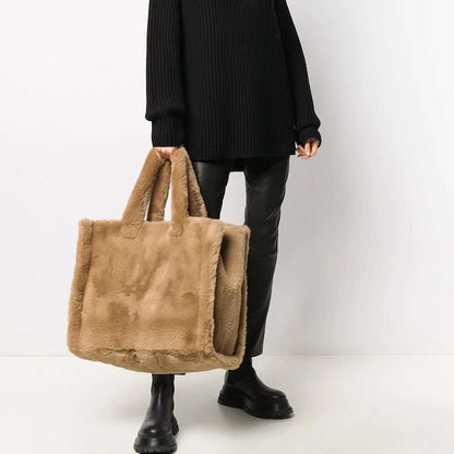 Large Tote Bag Luxury Faux Fur Women Handbags Designer Lady Hand Bags Fluffy Soft Plush Shopper Warm