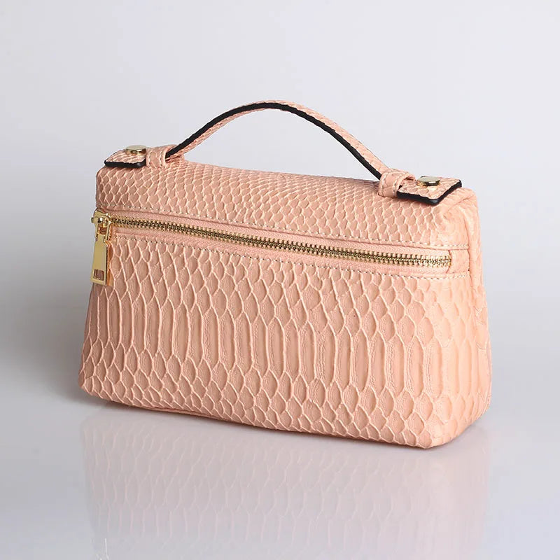 Embossed Leather Makeup Bag – Women's Exotic Pattern Clutch