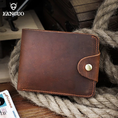Crazy Horse Leather Men's Wallet – Handmade Cowhide, 6 Card Slots & Coin Purse