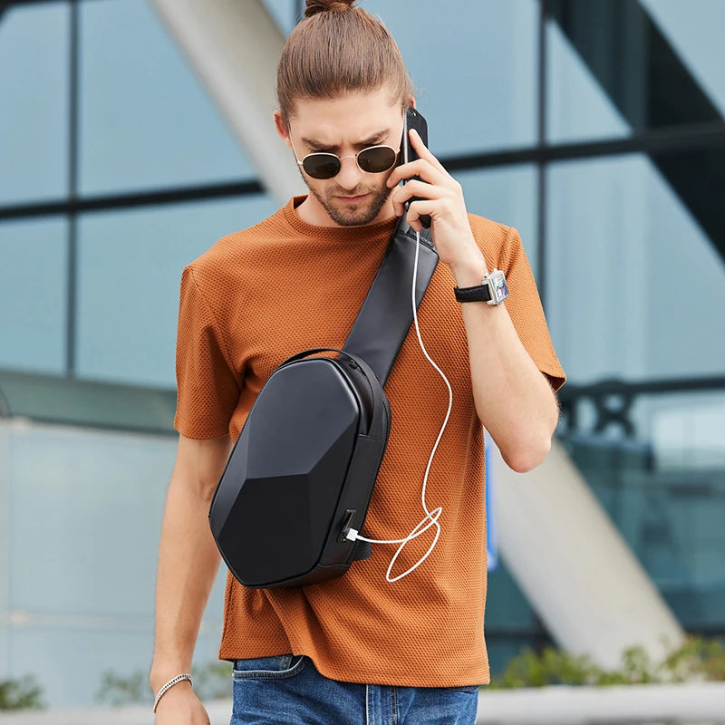 Bange Hard Shell Sling Bag with USB Charging Port – Waterproof Crossbody