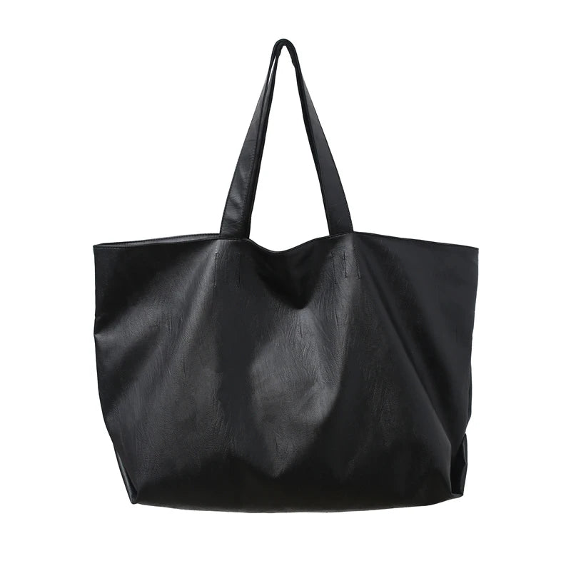 Black Color Oversized Tote Bags Women 2021 Lightweight Big Capacity Soft Leather Shoulder Bag Unisex