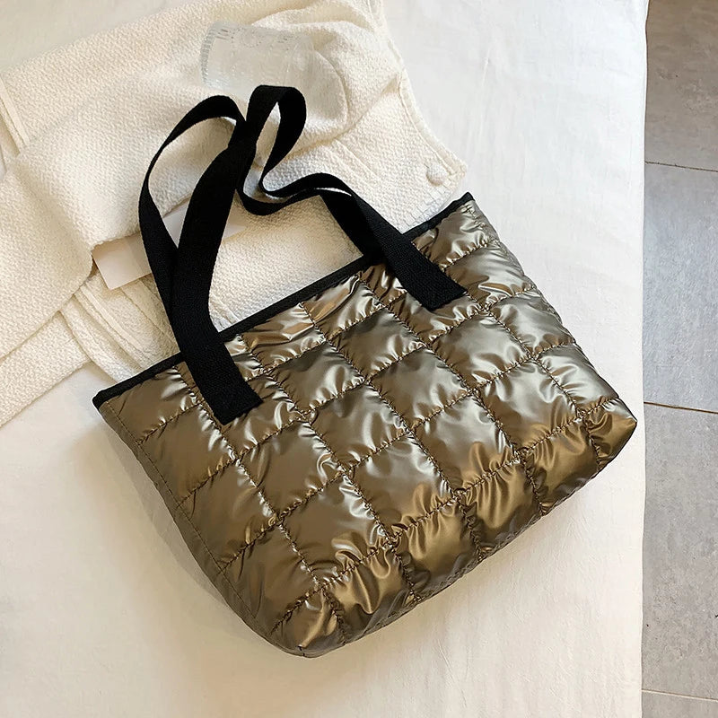 Quilted Puffer Tote Bag – Large Capacity Winter Shoulder Bag
