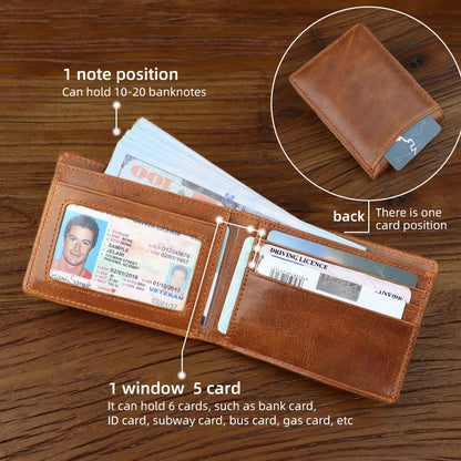 Genuine Leather Bifold Wallet for Men – Slim Retro Style