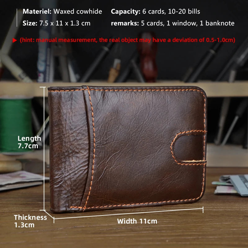 Genuine Leather Slim Wallet – Retro Credit Card Holder & Coin Purse for Men