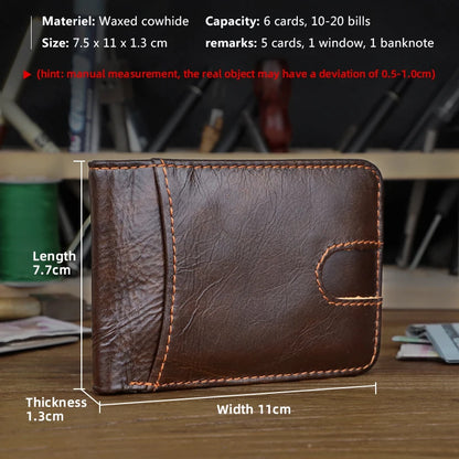 Genuine Leather Slim Wallet – Retro Credit Card Holder & Coin Purse for Men