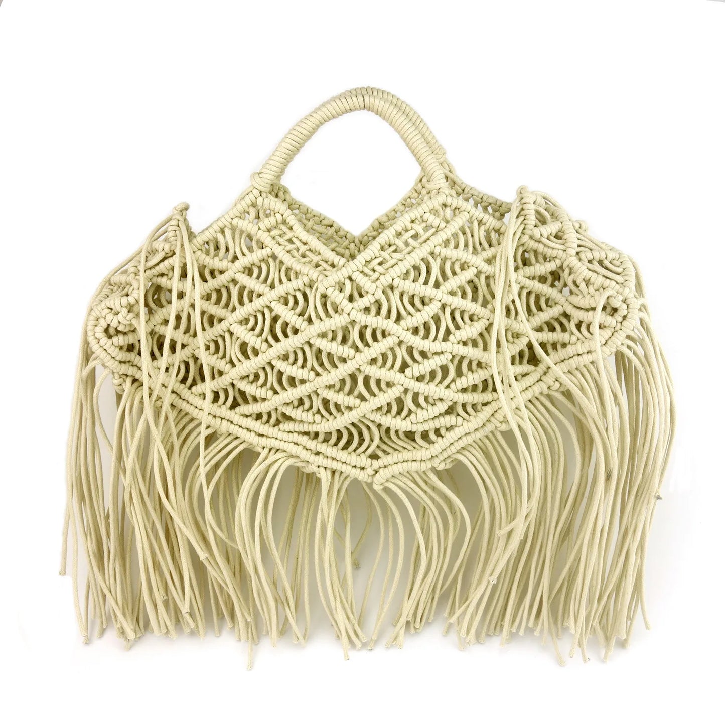 Bohemian Tassel Fishnet Tote Bag Designer Hollow Rope Woven Women Handbags Summer Beach Straw Bags