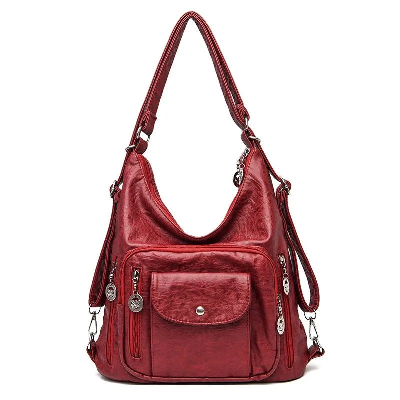 Vintage Women's PU Leather Shoulder Bag – Large Capacity Convertible Handbag