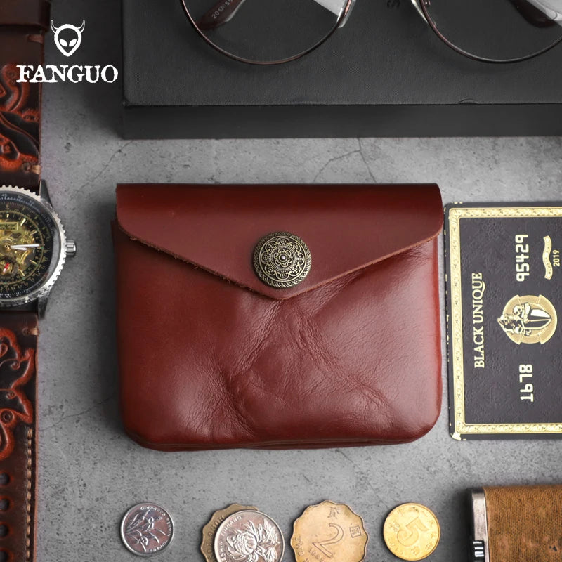 Genuine Leather Short Wallet – Men's Handmade Card Holder & Coin Purse