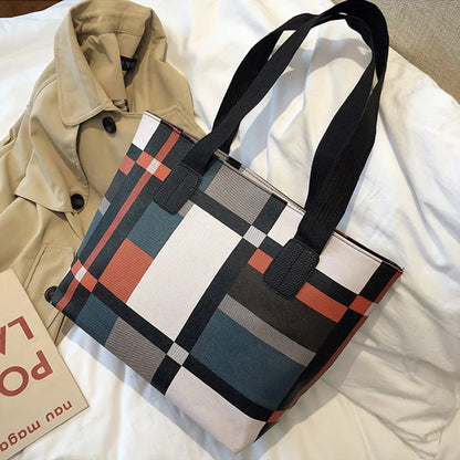 Checkered Tote Bag for Women – Plaid Shoulder Commuter Handbag