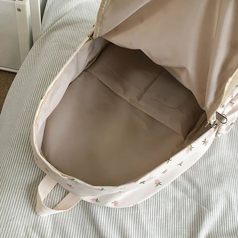Floral Canvas Backpack for Women – Waterproof Nylon School Bag