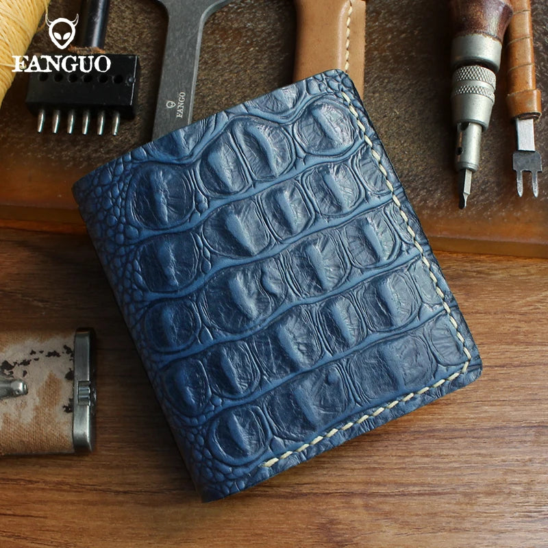 Crocodile Pattern Genuine Leather Wallet for Men – Handmade Bifold