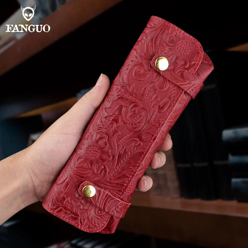 Leather Glasses Case – Handmade Floral Embossed Eyeglasses Pouch