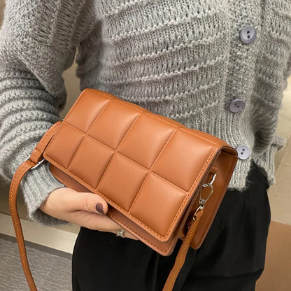 Quilted PU Leather Crossbody Bag – Women's Compact Shoulder Bag