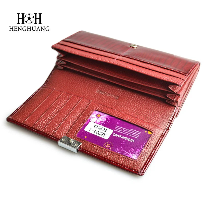 Alligator Patent Leather Long Wallet for Women – Multifunctional Clutch Purse