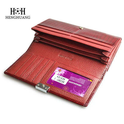 Alligator Patent Leather Long Wallet for Women – Multifunctional Clutch Purse