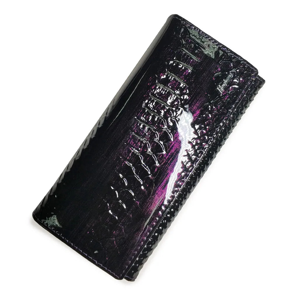 Genuine Leather Alligator Patent Women's Long Clutch Wallet