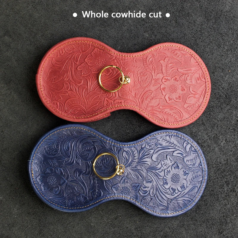 Crazy Horse Leather Mini Coin Purse – Floral Embossed Women's Wallet & Key Holder