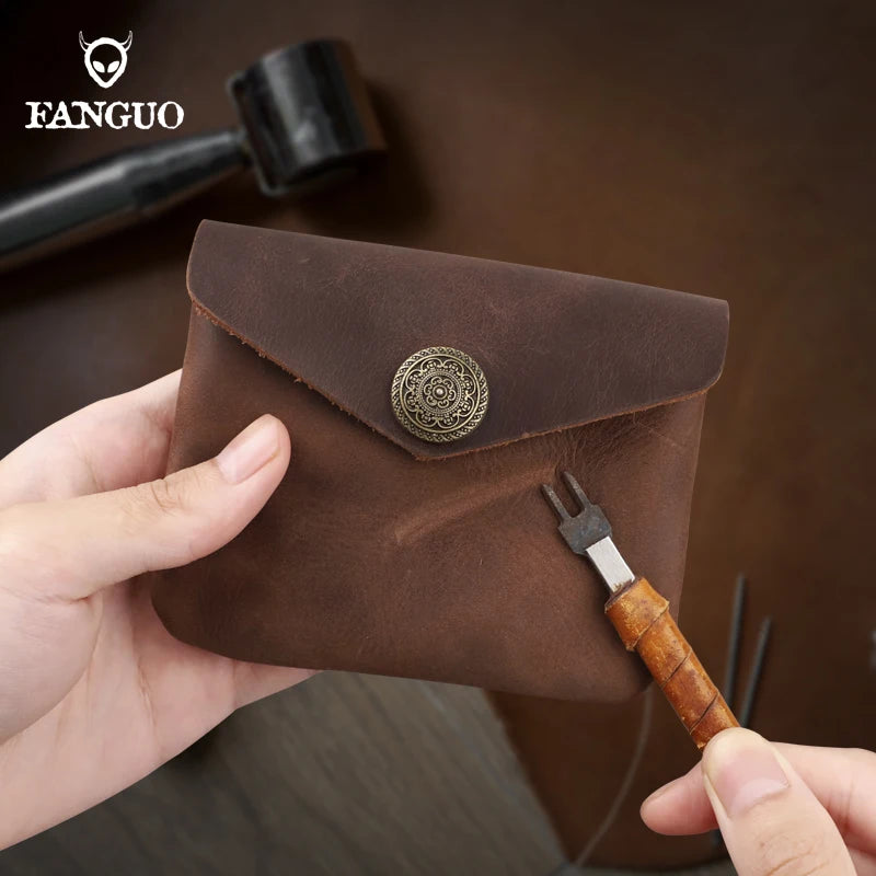 Genuine Leather Short Wallet – Men's Handmade Card Holder & Coin Purse