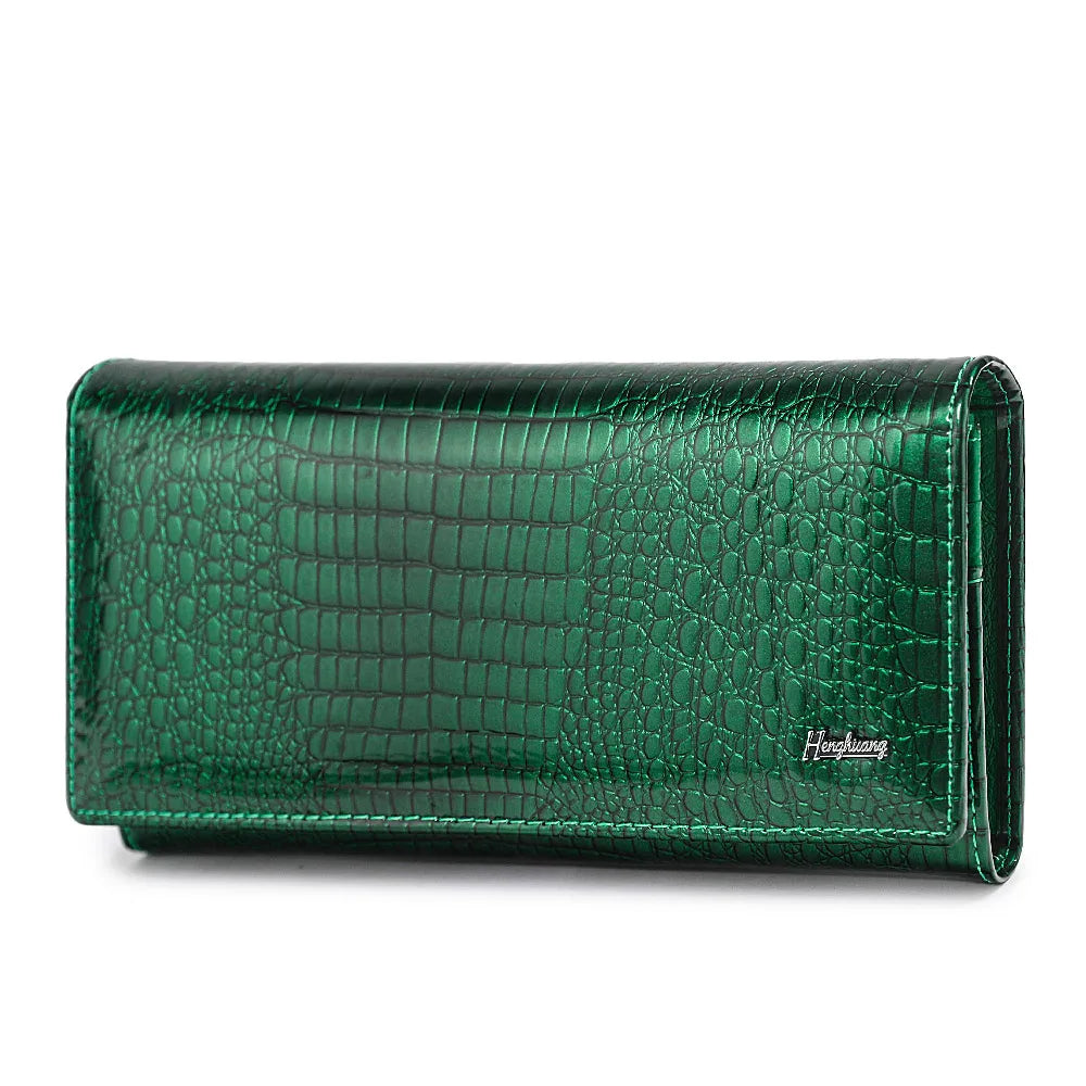 Crocodile Pattern Genuine Leather Long Wallet for Women