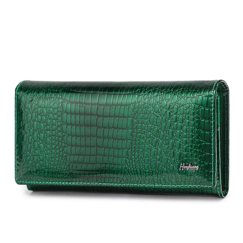 Crocodile Pattern Genuine Leather Long Wallet for Women