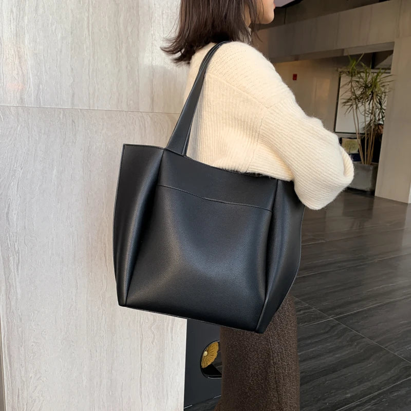 Large Capacity Soft Leather Tote Bag – Women's Shoulder Shopper