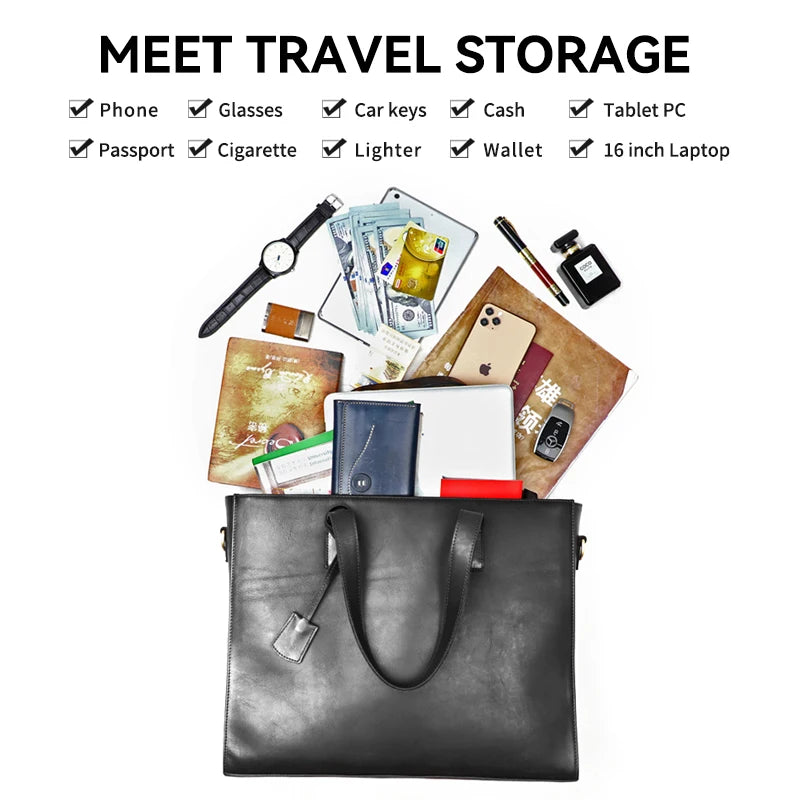 Genuine Leather Briefcase – Handmade 16" Laptop Messenger Bag for Men & Women