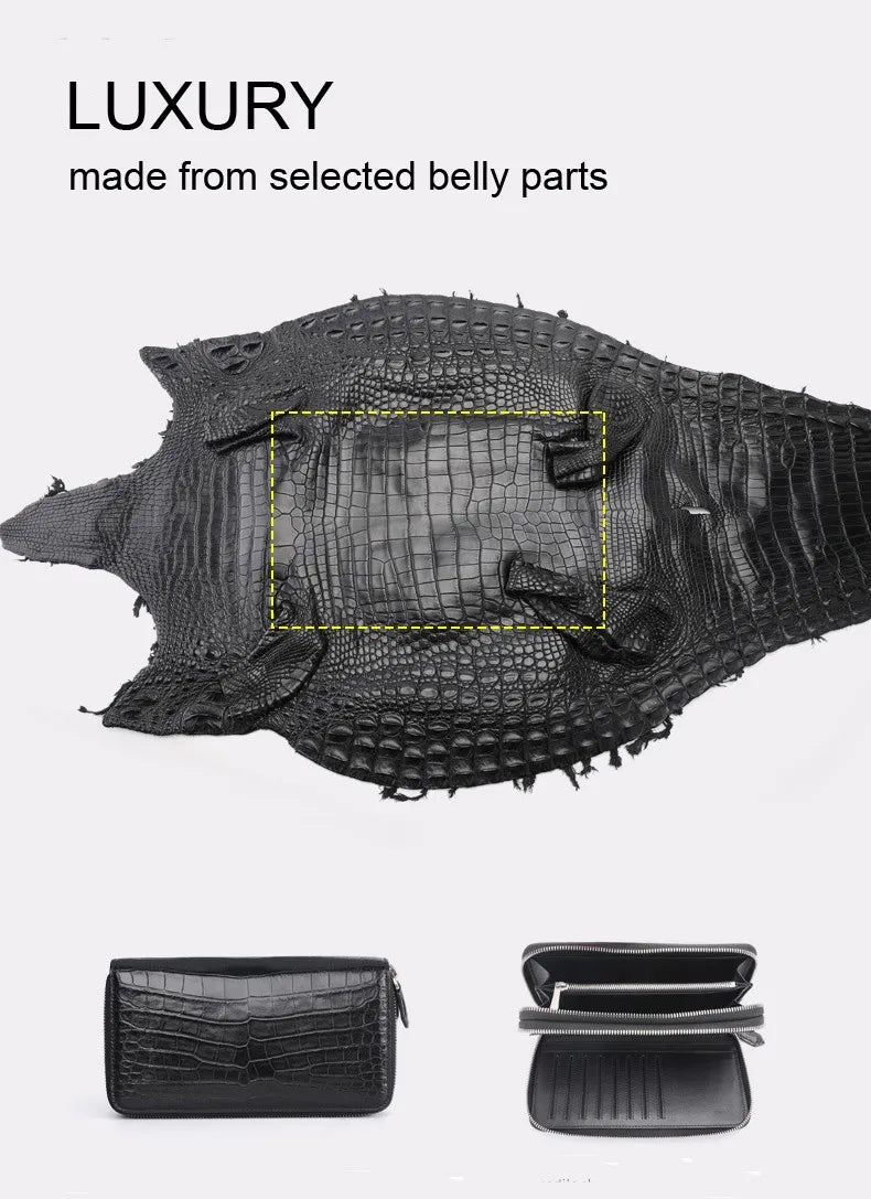 Crocodile Leather Men's Double Zipper Clutch Wallet
