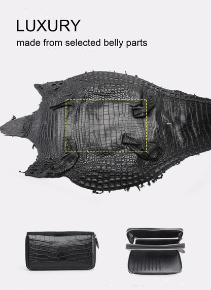 Crocodile Leather Men's Double Zipper Clutch Wallet