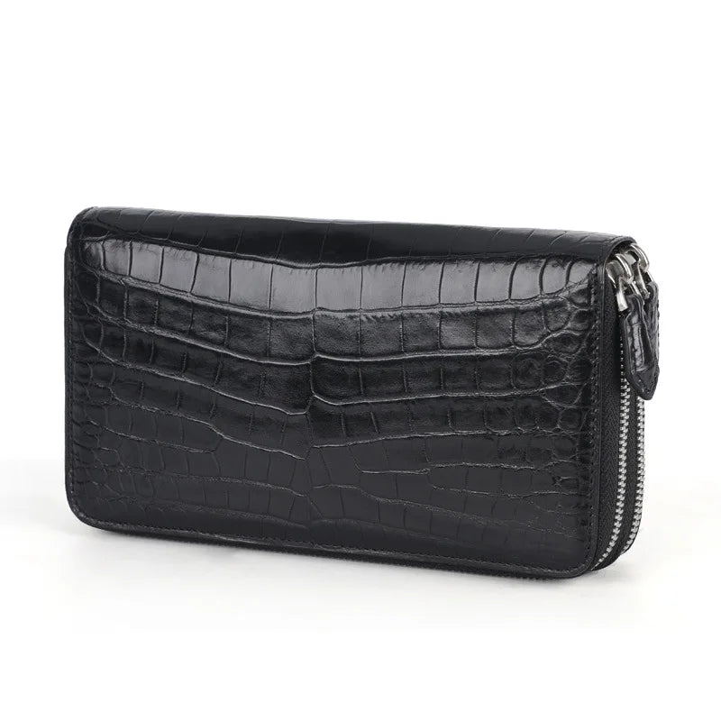 Crocodile Leather Men's Double Zipper Clutch Wallet